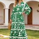 evepes Summer Maxi Dresses for Women Boho Ruffle 3/4 Sleeve V Neck Flowy Long Dress Tiered Casual Beach Dress with Pockets Green (Green, S)