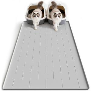 Pieviev Silicone Cat Litter Trapping Mat, 40''x28'' Extra Large Cat Litter Mat, Easy to Clean & Soft on Kitty Paws, Waterproof Kitty Litter Pads for Indoor Cats, Light Gray