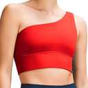 QUEENIEKE Womens One Shoulder Sports Bra Workout Strap Yoga Bras Cute Low Support Tops L