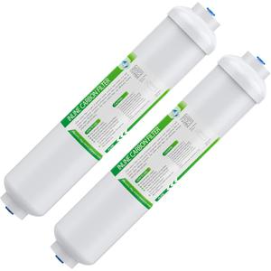 Membrane Solutions T33 Inline Water Filter, 2-Pack 1/4" Quick-Connect Replacement Cartridges for Refrigerator & Ice Maker, Post-Carbon Filter for Reverse Osmosis Systems, Push-to-Connect