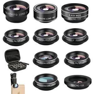 Phone Camera Lens (11 Lenses) Phone Lens Kit, Clip on Fisheye/Macro/Wide Angle Lens Attachment with Travel Case for iPhone 14 13 12 11 Xs X Pro Max Samsung Android Smartphone
