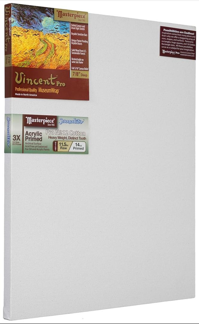 MASTERPIECE Z1VS-2842 Vincent Pro 7/8" Deep Sausalito Heavy Weight and Texture 14 oz Cotton Stretched Canvas 28" x 42" White