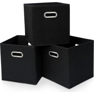 Black Fabric Cubby Storage Bins13x13x13 Inches Cube Organizer Bin Foldable Storage Boxes with Dual Handles Fabric Organizer Box and collapsible Storage basketSet of 3 Black