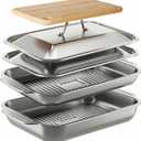 Grilling Prep and Serve Trays,Stainless Steel Large Capacity Food Prep Trays, Grill Carry System with Lid and Cutting Board, Marinade Container for Outdoor BBQ Grill Accessories, Camping Gifts for Men