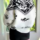 ZAFUL Floral Sweaters for Women Trendy Crew Neck Long Sleeves Knitted Pullover Boho Sweater Chunky Knit Tops (White, M)