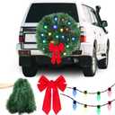 164 ft Christmas Large DIY LED Car Wreath Christmas Car Decorations Artificial Wreath for Front Grill Lighted with Red Bow Truck Decoration, No Batteries Included