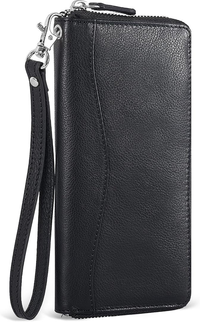 Oak Leathers Smooth Nappa Leather Wallet for Women - RFID Womens Wallet Clutch with 8 Credit Card Holder, Coin Pocket (Black1)