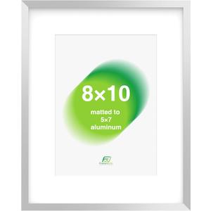 FrameWorks 8x10 Matted to 5x7 Picture Frame  Aluminum Frame w/Tempered Glass, Removable Mat for Photos, Posters, Art, Stylish Wall Frame for Home Decor, Gallery Walls, Office, Living Room - Silver