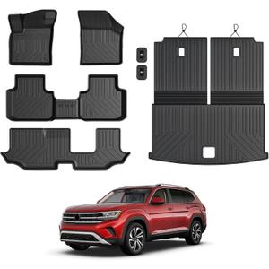 Floor Mats for 2018-2024 2025 Volkswagen VW Atlas 7 Seats(Not for Cross Sport), All Weather TPE Trunk Mat Cargo Liner with Backrest Mat for Atlas Accessories