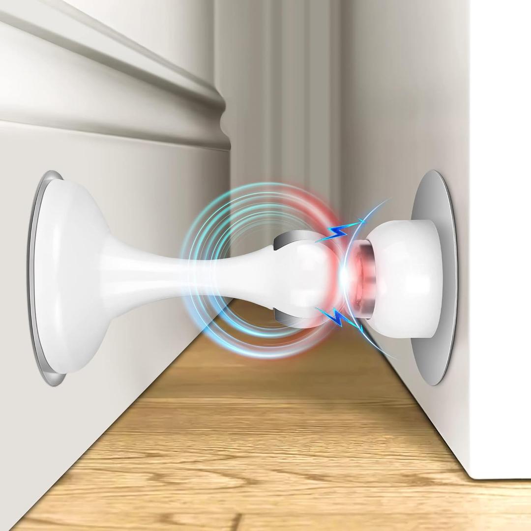 Crosize Magnetic Door Stoppers 1 Pack, Stainless Steel Door Stops for Wall and Floor Mounting, Door Holder Keep Door Open, No Drilling Door Stop with Adhesive Tapes, White