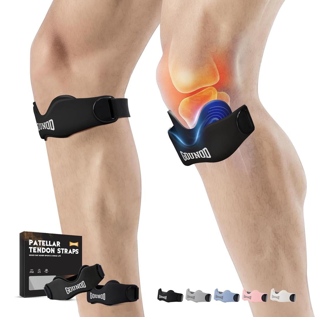 GOUNOD Patellar Tendon Support Strap 2 Pack,Silicone Knee Strap for Knee Pain Relief,Patella Band for Basketball, Jumpers Knee, Tendonitis, Running, Hiking, Soccer, Osgood SchlatterBlack