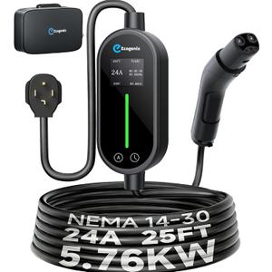 Ecogenix Level 2 Tesla Home Charger, 24A/240v Dryer Outlet Portable Mobile Charging Cable for Model 3/Y/S/X, Adjustable Amps, Apartment-Friendly, 25ft Tesla Universal Connector with NEMA 14-30 Plug