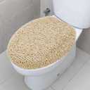 TREETONE Shaggy Chenille Bathroom Toilet Lid Cover, Ultra Soft Plush Seat Covers, Fluffy Absorbent, 19x21 Inches, Standard Toilet Lids for Bathroom Machine Wash & Dry, Beige