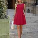 WEACZZY Womens Summer Sleeveless Dresses Boat Neck A-Line Casual Elegant Cocktail Dress with Pockets (Red, L)