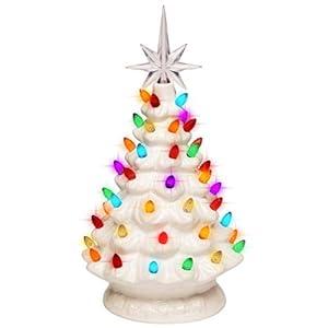 Blissun 10" Ceramic Christmas Tree, Tabletop Christmas Tree Lights Decorations with 54 Multicolored Lights and 7 Point Star Topper for Christmas Table Decorations, White