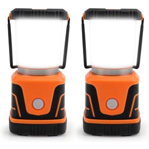 LED Camping lamp Super Bright 1500 lumens 4 Light Modes Dimmable searchlight Battery-Powered Emergency lamp Suitable for Night Hiking Tent Lighting Emergencies Power outages (Orange X2)