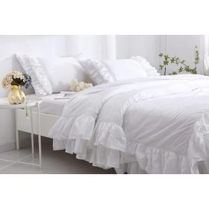 White Twin Duvet Cover with Ruffles and Lace Quilt Cover Egypt Cotton 68x90 Inch 1 Pieces Solid (Not Include Pillowcases and Insert)