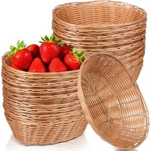 20 Pack Oval Poly Wicker Baskets 9.1 x 6 x 2.6 Inch Wicker Bread Baskets, Small Size Gift Baskets for Kitchen, Restaurant, Fruit Storage, and Food Display