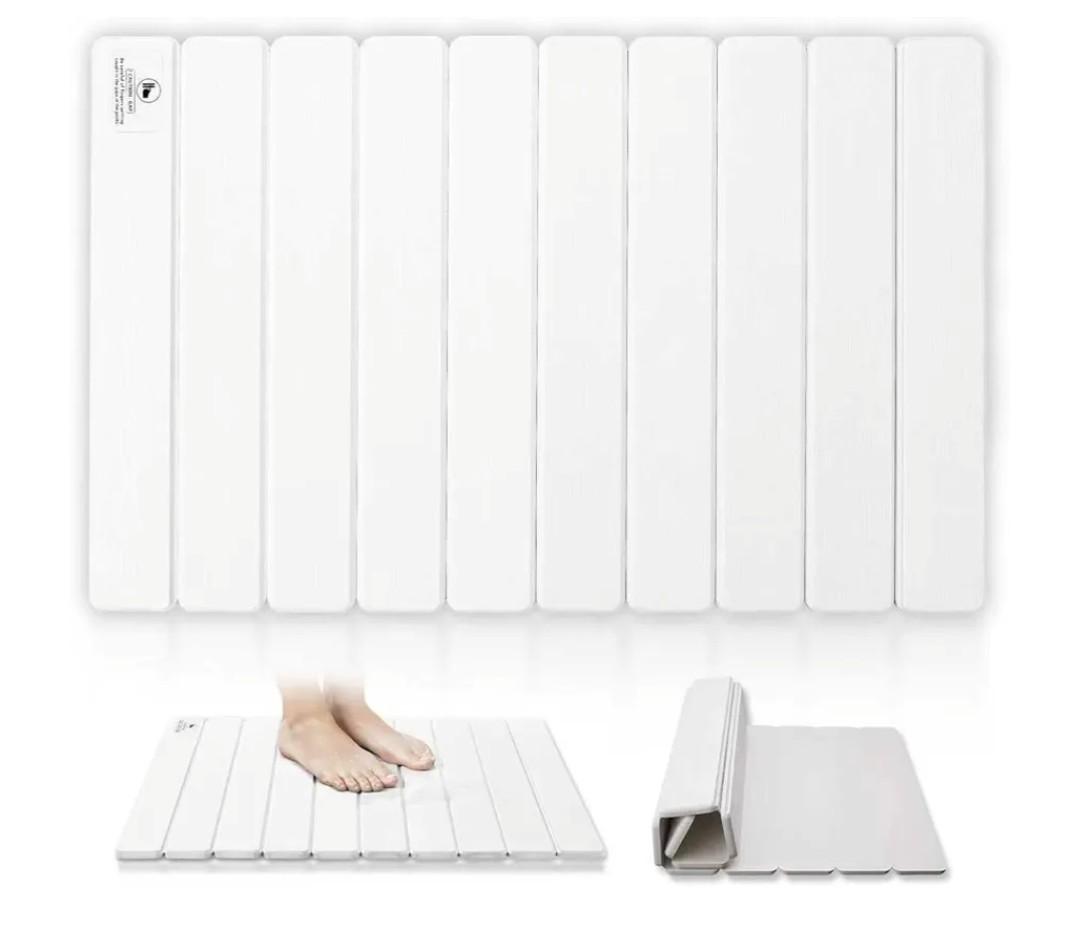 Stone Bath Mat for Water Absorption, Foldable Diatomite Stone Mat, Non-Slip & Quick-Drying White Square Bath Mat with Modern Minimalist Style, Easy to Clean, for Bathroom/Kitchen/Hallway, 
Size	1'11" (Round)