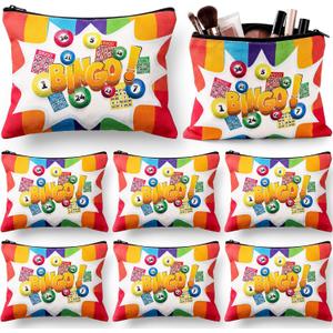Hsei 8 Pcs Bingo Bags Game Lover Gifts for Women Lucky Makeup Bags Travel Zipper Pouch Bingo Accessories Cosmetic Bag for Lovers Friend Mom Grandma Players Lucky Birthday Casino Retirement Gift