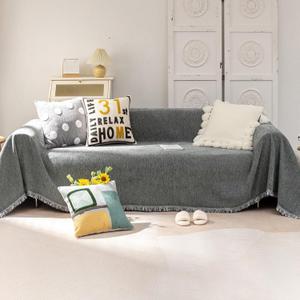 VClife Couch Covers for Sofa, Non Slip Sofa Covers for Dog Washable Couch Covers for 2 Cushion Couch Sofa with Tassel, Pet Sectional Sofa Covers Chenille Furniture Protector, Dark Gray, 71"x118" (Large (71*118inch), 0 Dark Grey)