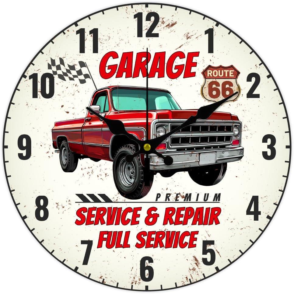 CHGCRAFT 12inch Car Wall Clock Pickup Truck Round Clocks Silent Non Ticking Clock Farmhouse Wall Clocks for Office Home Bedroom Living Room Bathroom Kitchen Decor