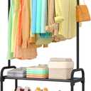 Sakugi Clothes Rack - Clothing Rack with 2-Tier Shoe Rack and Anti-Slip Stopper, Shoe Organizer for Entryway, Bedroom, or Laundry, Black, 29"  12.2"  59.3"