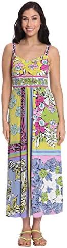London Times Women's Floral Printed Cami Maxi Dress with Slit, 16W