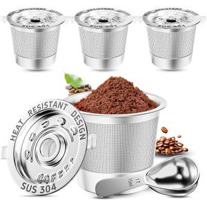 NESSUS K Cup Reusable Coffee Pods for Keurig 1.0, Stainless steel Reusable K Cups, Metal K Cups for Keurig Coffee Pods Reusable with Heat Resistant Handles and Coffee Scoop, NO BPA, 4 Pack