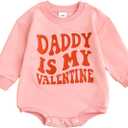 Infant Baby Girl Boy Valentines Outfit Daddy/Mama Is My Valentine Romper Shirt Newborn Valentine's Day Clothes (6-12 Months, Pink Red)