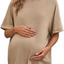 Tankaneo Womens Maternity T Shirts Oversized Short Sleeve Tunic Tops Casual Summer Loose Fit Crewneck Pregnancy Clothes (Large, Khaki)