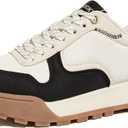 LUCKY STEP Women's Platform Canvas Sneaker Casual Lace-up Stylish Tennis Running Retro Classic Trainers Walking Fashion Sneakers (9, Beige/Black)