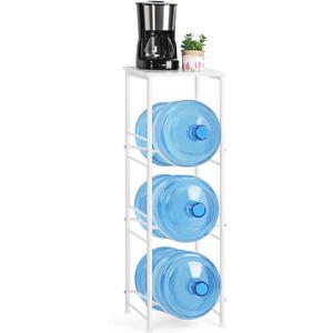 OYEAL 5 Gallon Water Bottle Jug Holder 3-Tier Water Bottle Holder Organizer with Top Shelf, Heavy Duty Water Dispenser Stand Rack for Kitchen Living Room Office, White