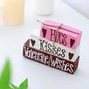 Valentines Decor, Rustic Wooden Book Stack with Heart and Love Signs for Home, Tiered Tray, Shelf, and Fireplace Mantel (Vbook-2)