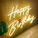 Super Large Happy Birthday Neon Signs for Backdrop, 44.5 Inch Big Happy Birthday Neon Light with Remote Dimmer, Happy Birthday LED Signs for Birthday Party Decor, Warm White