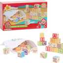 CoComelon 51-Piece Classic ABC Wooden Block Set, Preschool Building Toys, Learning and Education, Officially Licensed Kids Toys for Ages 18 Month
