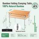 KingCamp Adjustable Height Folding Table, 4-Fold Bamboo Camping Outdoor Portable RV Camp Table with Carry Bag for Outdoor Car Backyard Picnic Tailgating Beach, 4 Fold Middle 25.6'' X 19.7''
