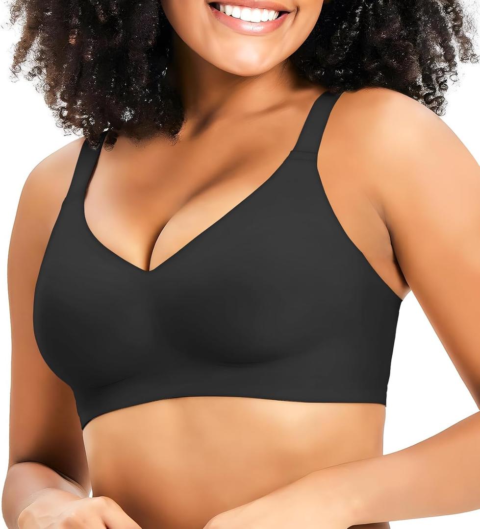 Bras for Women Wireless Push Up Seamless Wire-Free Bras Full Support T-Shirt Bra V Neck Comfortable Adjustable Bra (Medium)