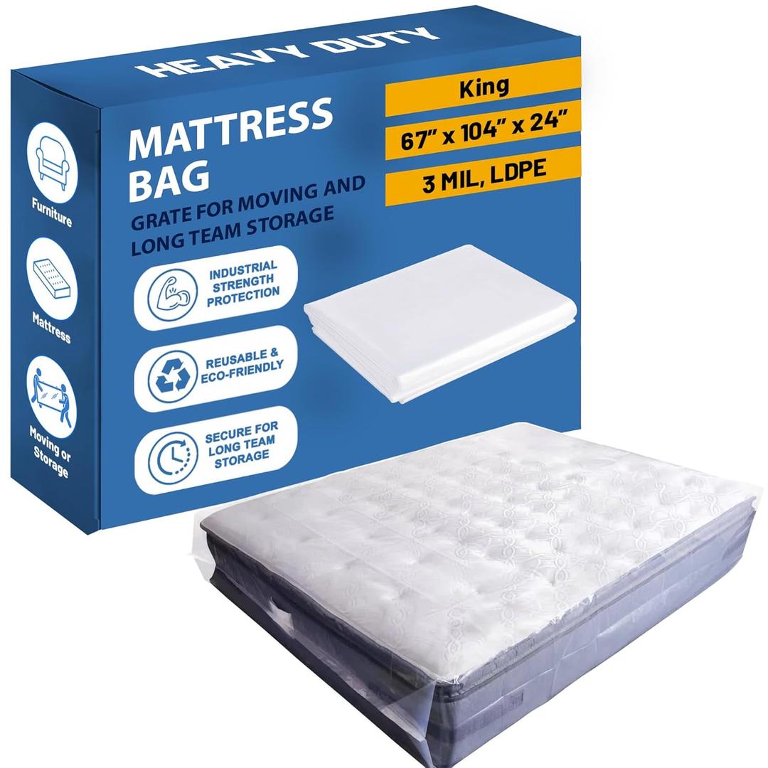 Treaton, Mattress Bag for Moving & Storage, Heavy-Duty Mattress-Protector Cover, Waterproof Mattresses Storage Bags, Polyurethane, Tear Resistant, King