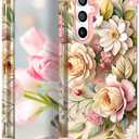 TEECOVER for Samsung Galaxy S25 Case, Heavy-Duty Shockproof Full Protection Hard Plastic Bumper + Soft Silicone Rubber Protective Case for Galaxy S25 6.2-Inch, Rose Gold Flowers
