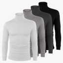 4 Pack Men's Turtleneck Long Sleeve with Cuffs, Thermal Basic Tops Undershirt Pullover, M