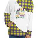 TMSD Women's Mardi Gras Long Sleeve Hoodie with Kangaroo Pocket Mask & Plaid  (X-Large)
