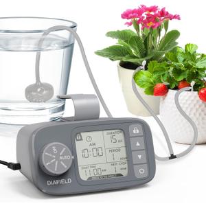 DIAFIELD Indoor Automatic Plant Waterer, Self Watering System for 15 Potted Plants, Auto Drip Irrigation Kit Programmable Water Timer (Grey)