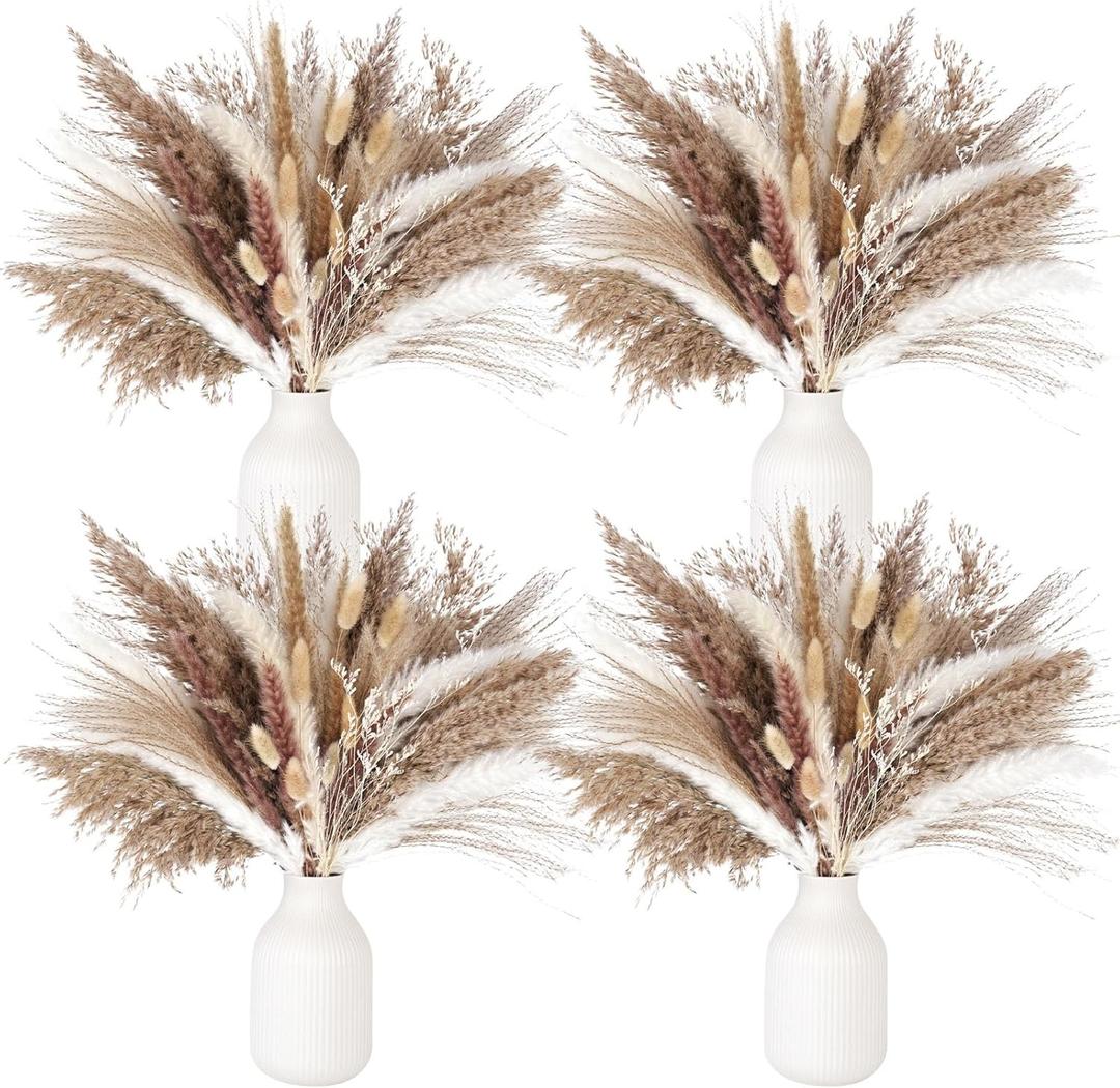 JOHOUSE 450PCS Natural Dried Pampas Grass Decor, Boho Wedding Pampas Grass Bunny Tails Dried Plants Farmhouse Decoration