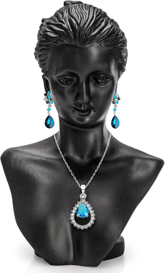 SOUJOY Jewelry Display Stand, Bust Mannequin Earring Stand, Black Resin Pendant Head, Boutique Display Holder Organizer for Show Jewelry, Necklace, Earrings