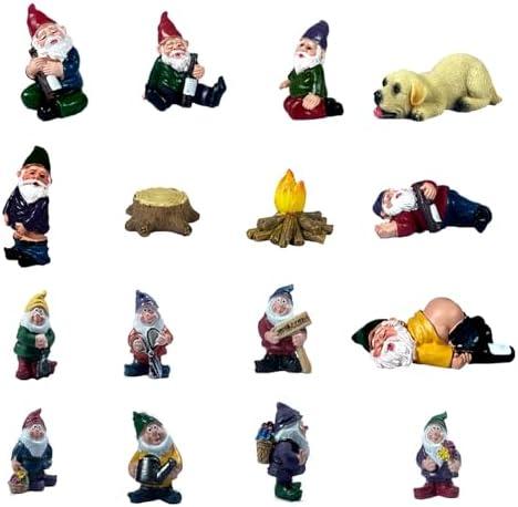 9 pcs Miniature Funny Garden Drunk Gnomes Mini Funny Creative Dwarf Garden Gnome Statues Decoration for Indoor Outdoor Yard Patio Bonsai Potted Plants Landscape Desk Decor 