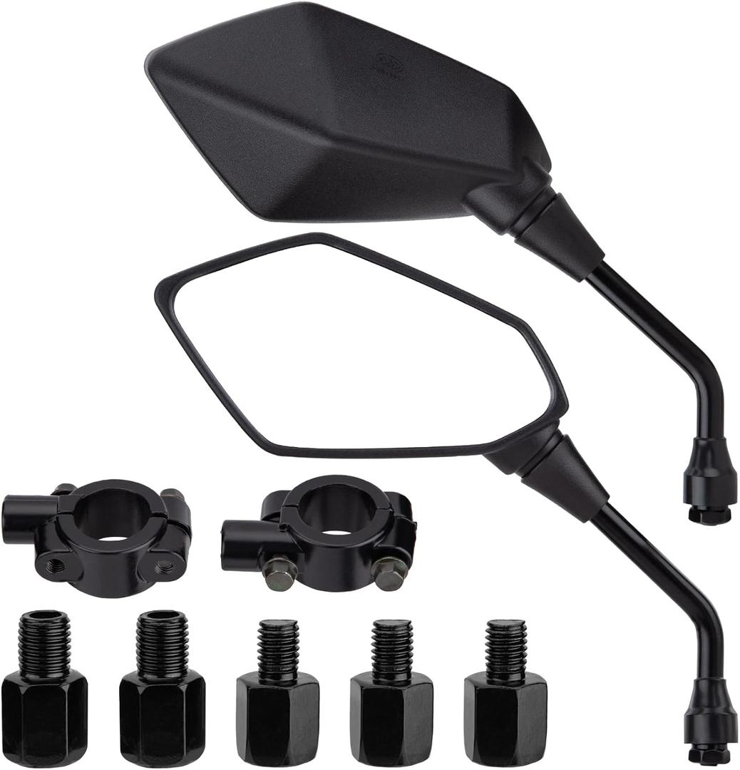 CICMOD Motorcycle Mirrors Rear View Side Mirror for Scooter, ATV, Dirt Bike, Cruiser, Snowmobile, with M8 M10 Threaded Bolts, 7/8" Handlebar Mirror Mount