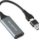 USB 3.0 Video Capture Card with 100W PD HDMI to USB/USB-C 1080P 60fps Video Capture Device for Streaming, Game Recording, Compatible with Quest 3, Switch, PS4/PS5