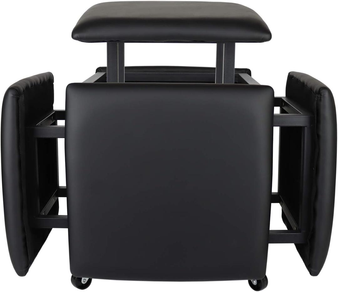 5 in 1 Nesting Ottoman Cube Chair, Stackable Stools, Leather Square Ottoman Bench, Foot Stool with Wheels for Living Room,Dining Room 15.75x15.75x16.54 inches (Black)