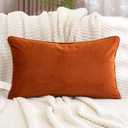 Aeckself 12 x 20 Inch Orange Gold Plaid Geometric Stripes Embroidery Velvet Cushion Case Luxury Modern Rectangle Decorative Throw Pillow Cover Pillowcase for Couch Living Room Bedroom Car